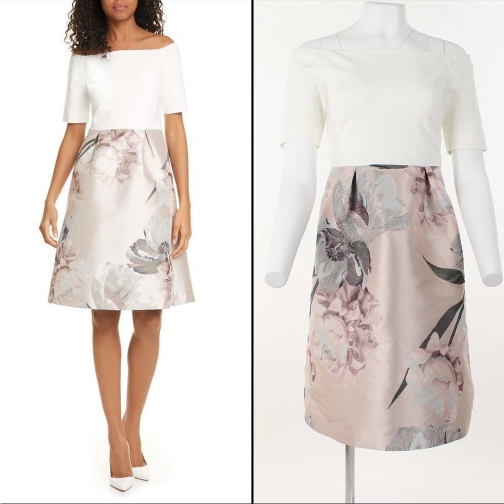Ted Baker Cathiey Woodland Off the Shoulder Jacquard Dress size 2 (M)